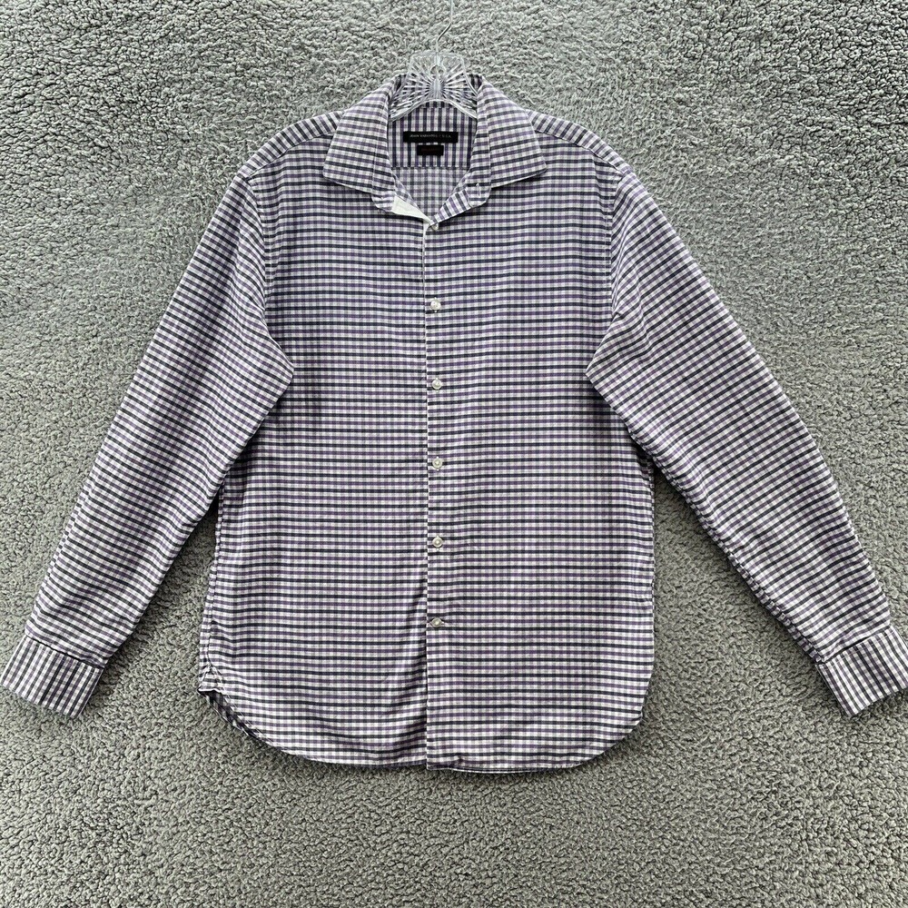 John Varvatos Shirt Mens 15.5 34 Purple‎ Check Long Sleeve Cotton Button Up